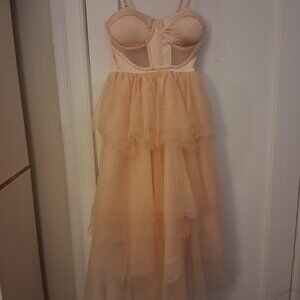 Forever 21 blush pink / peach Satin tiered Tulle Madonna dress midi length S